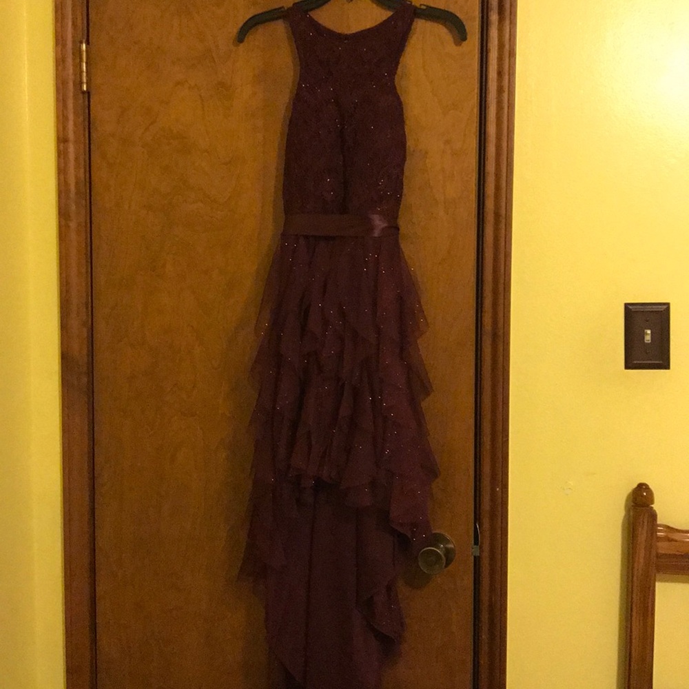 Maroon “Teeze Me” High-Low Evening Gown